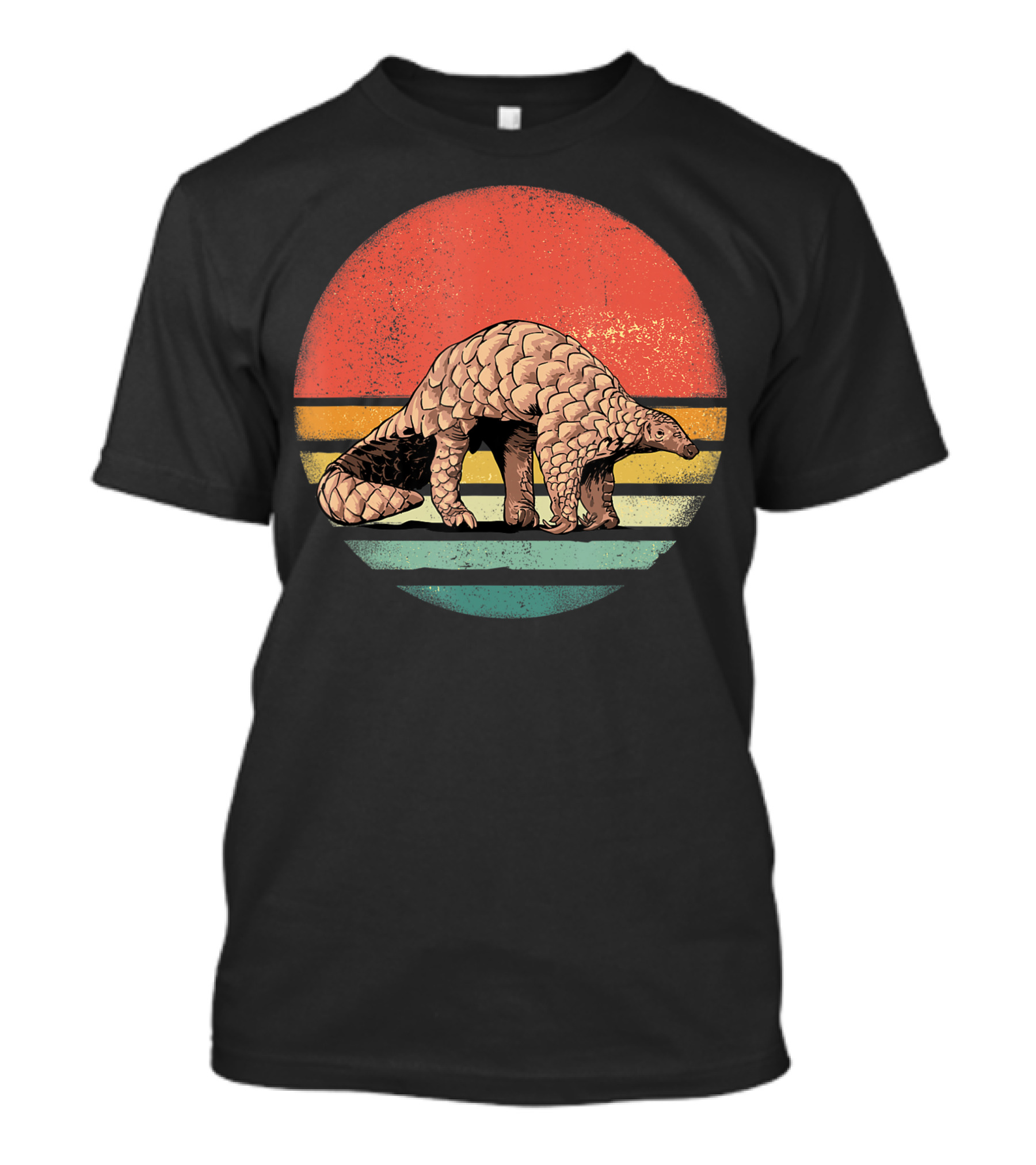 Retro Vintage Pangolin Nature Lover Sunset Stripes T-Shirt
