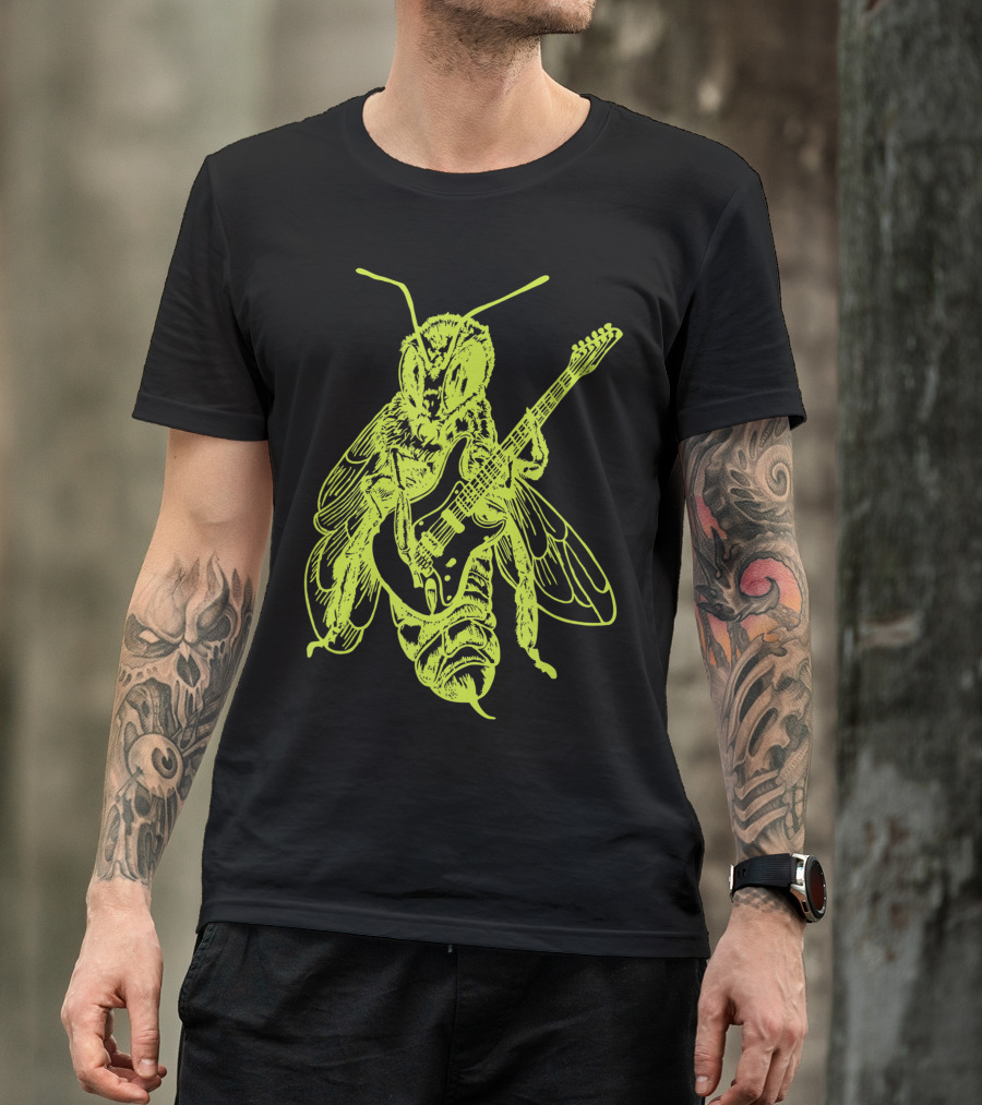 Seembo Bee Playing Guitar Musician Fun Band Guitarist T-Shirt