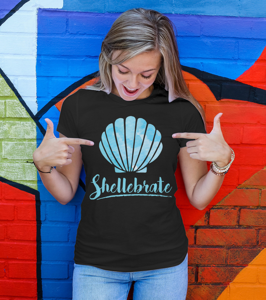 Shellebrate Blue Watercolor Sea Shell Seashell Beach T-Shirt