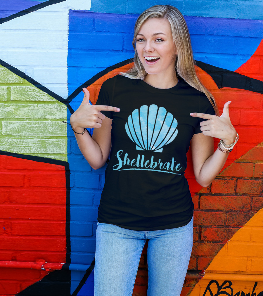 Shellebrate Blue Watercolor Sea Shell Seashell Beach T-Shirt