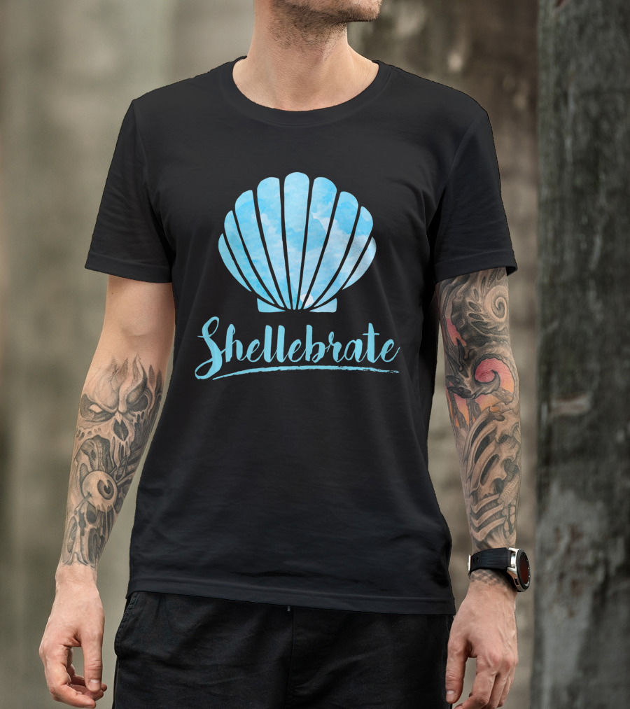 Shellebrate Blue Watercolor Sea Shell Seashell Beach T-Shirt