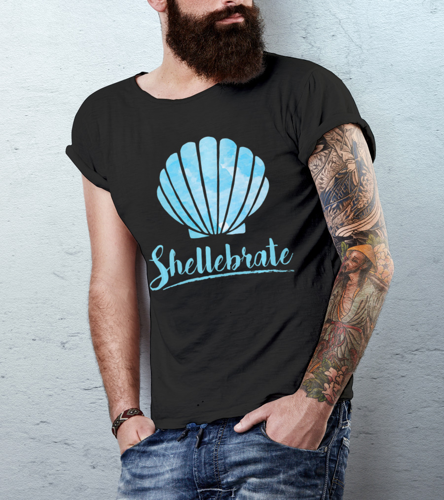 Shellebrate Blue Watercolor Sea Shell Seashell Beach T-Shirt