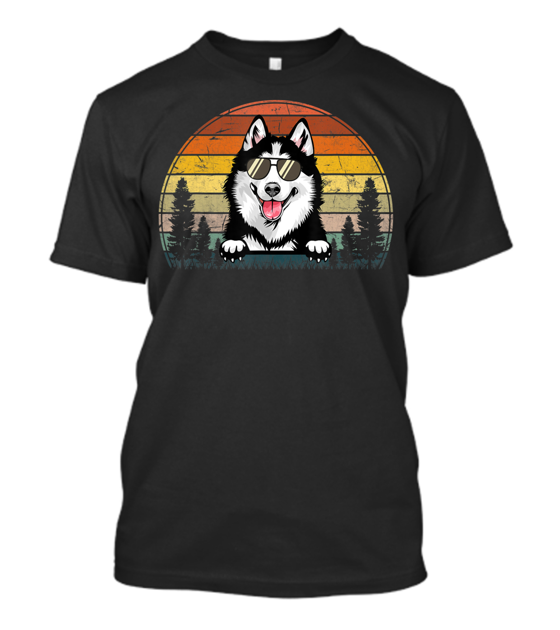 Siberian Husky Dog Xmas Retro Sunset Sunglasses T-Shirt