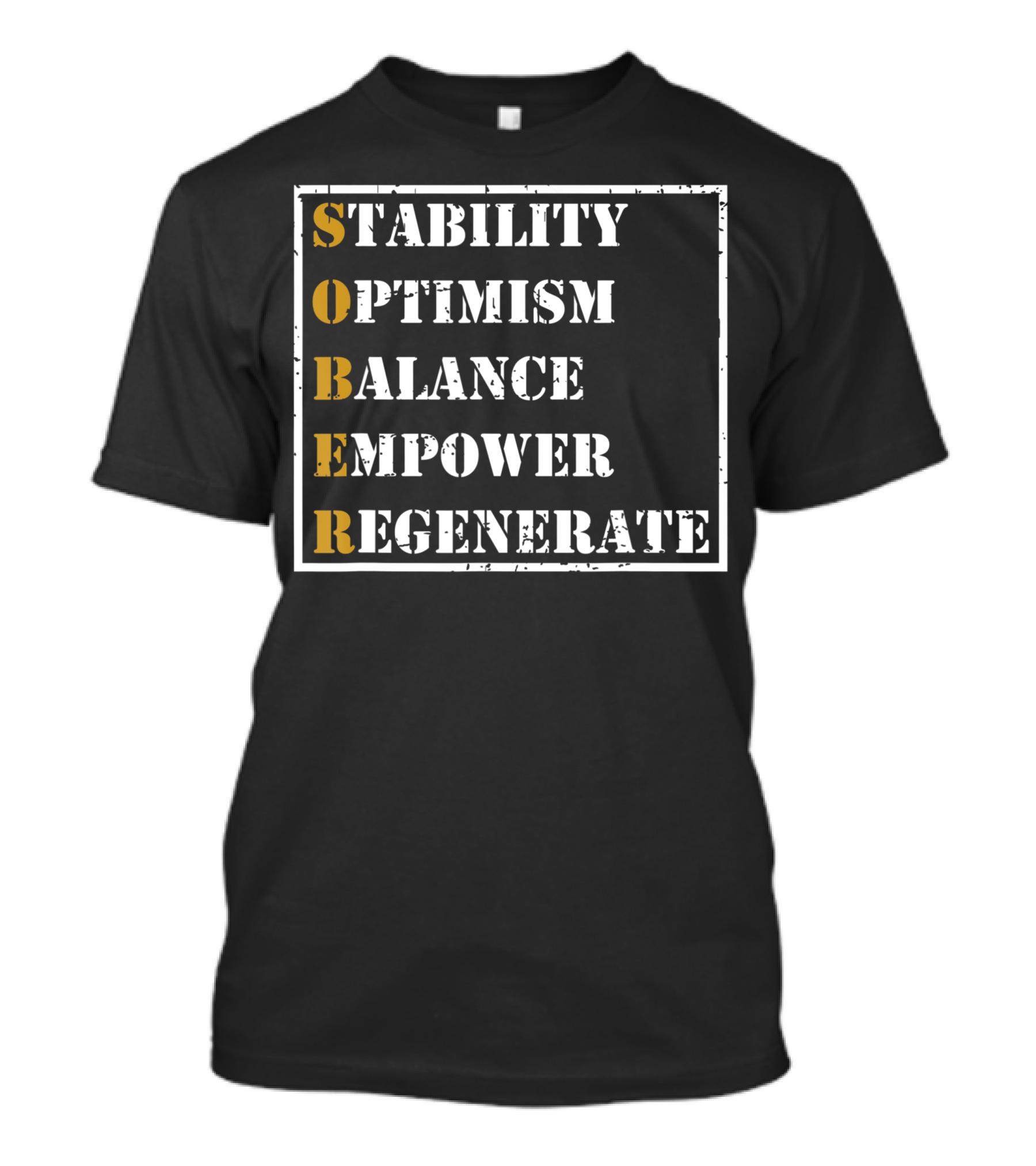 Sober Sobriety Recovery Stability Optimism Balance Empower Regenerate Motivational T-Shirt