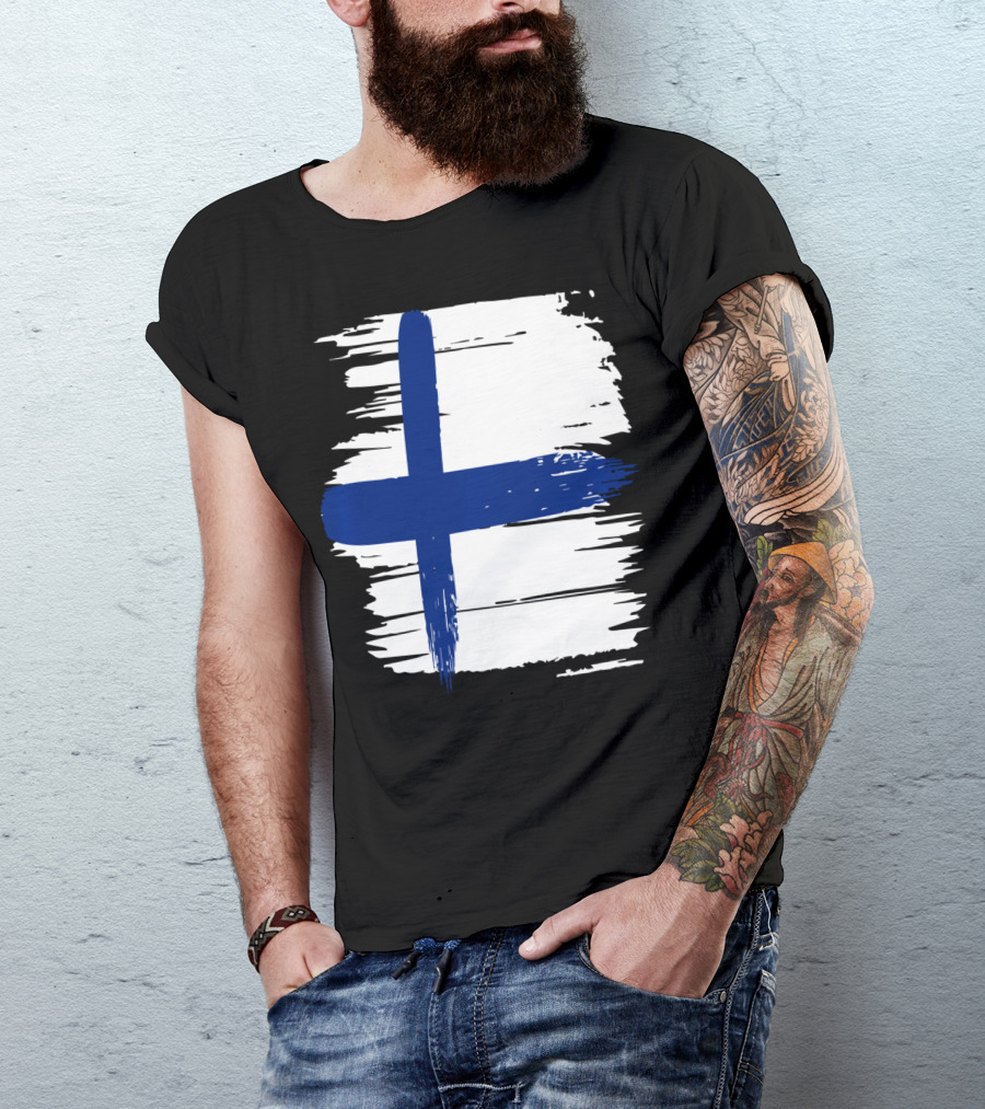 Tattered Finnish Flag In Grunge T-Shirt