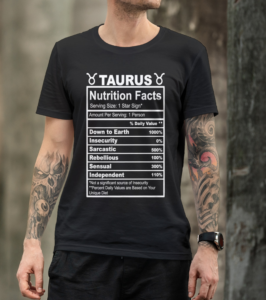 Taurus Nutrition Facts Zodiac Horoscope Traits Chart T-Shirt