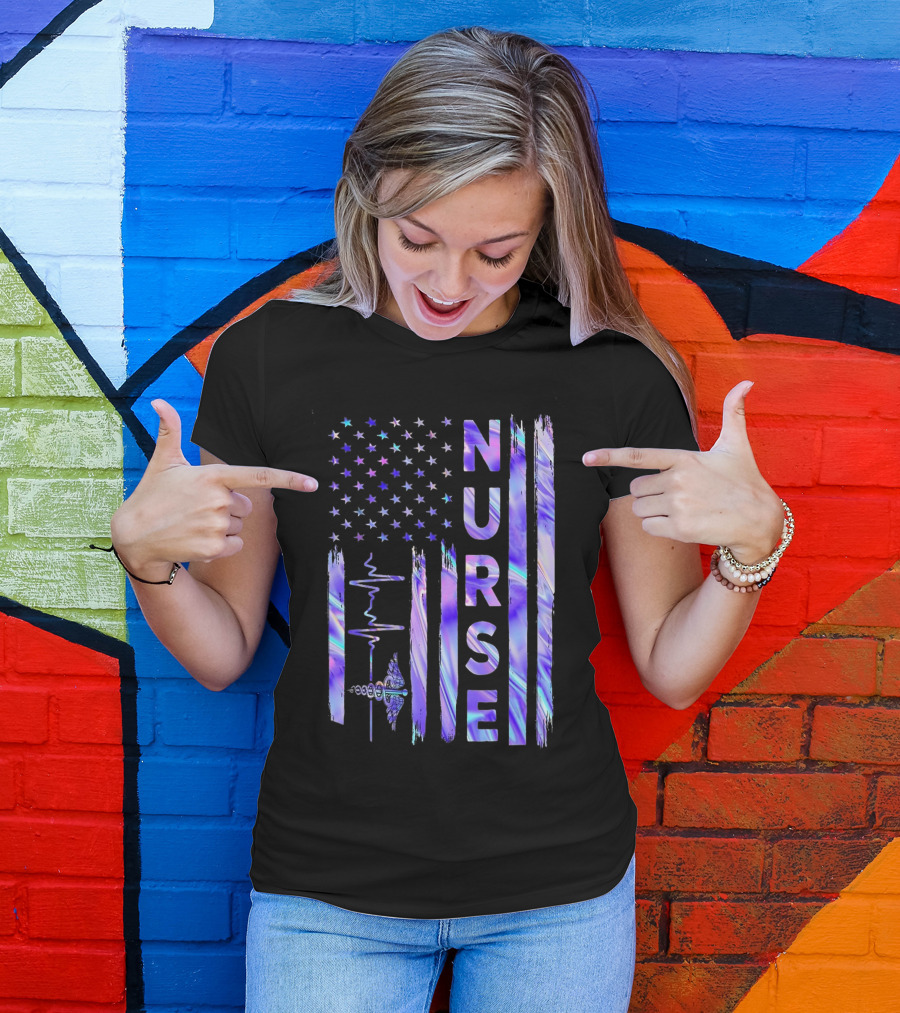 Nurse USA Flag Proud Girls Love Nursing Day T-Shirt