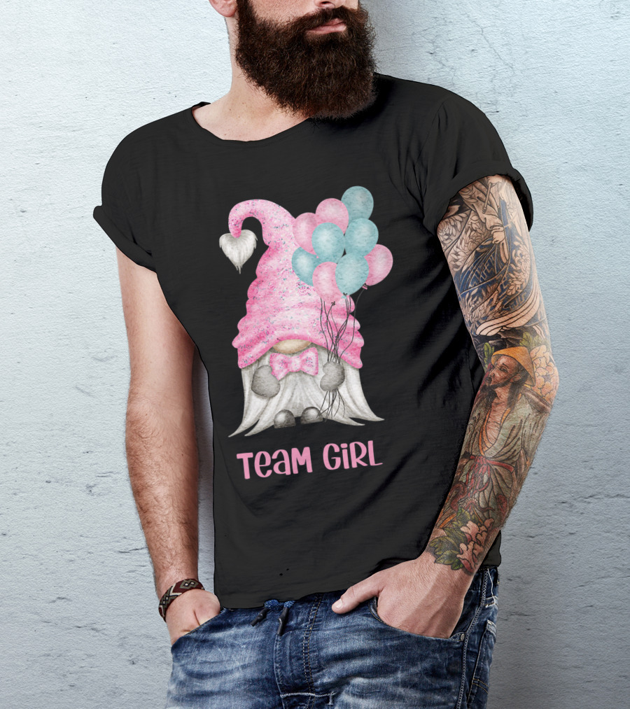 Team Girl Cute Gnome With Pastel Balloons Gender Reveal T-Shirt