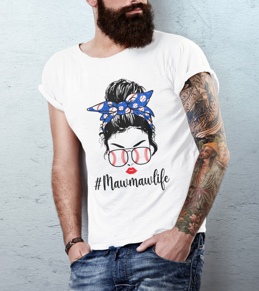 Mawmawlife Softball Baseball Messy Bun Glasses T-Shirt