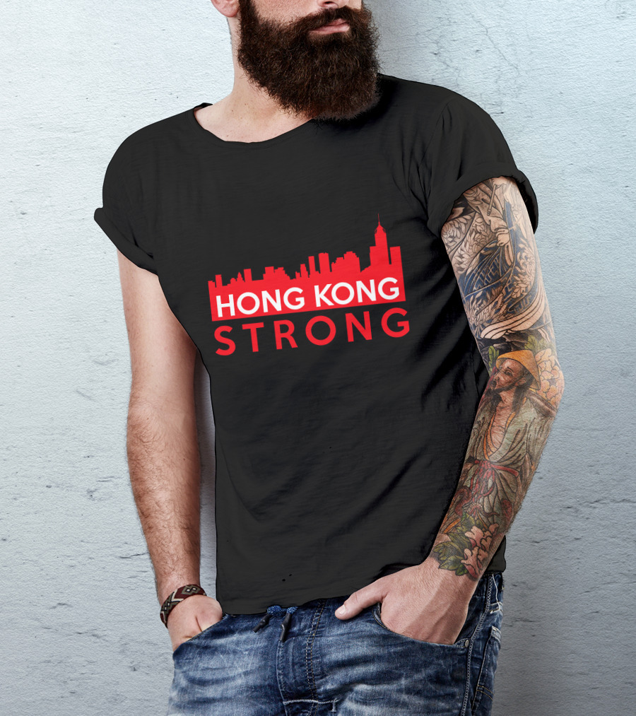 Hong Kong Strong City Red Skyline T-Shirt