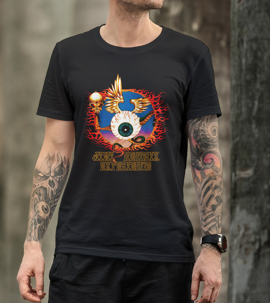 Jimi Hendrix Experience Psychedelic Skull And Eye Wings Flame T-Shirt