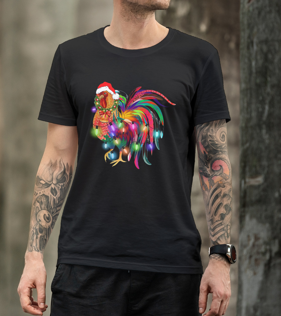 Festive Chicken With Christmas Lights And Santa Hat T-Shirt