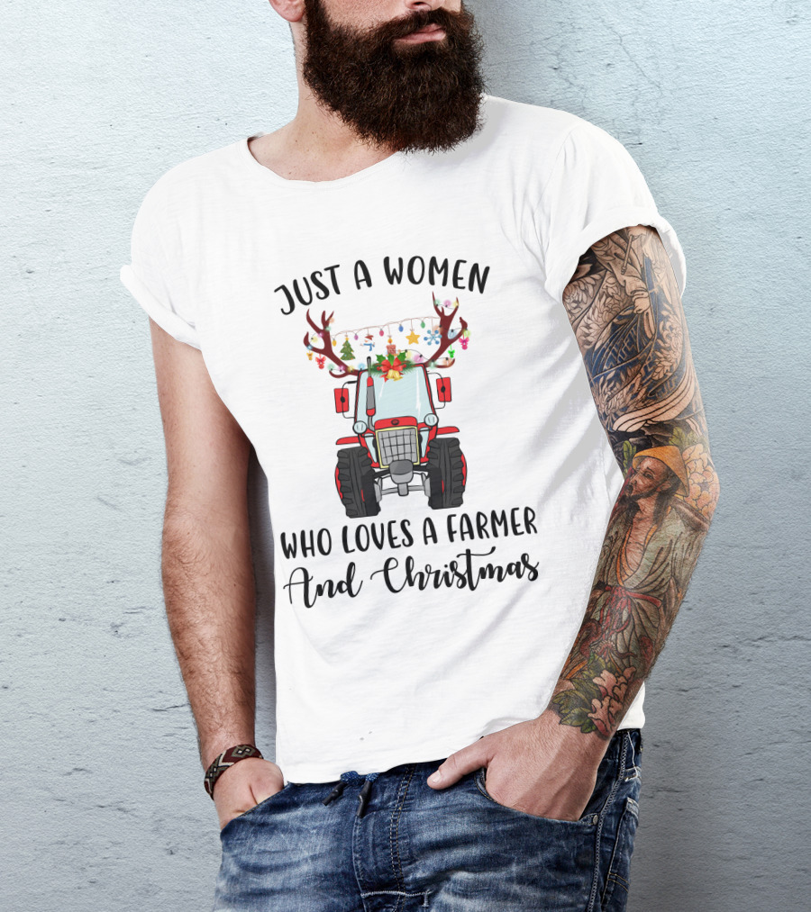 Loving Women Farmers With Christmas Spirit Tractor T-Shirt