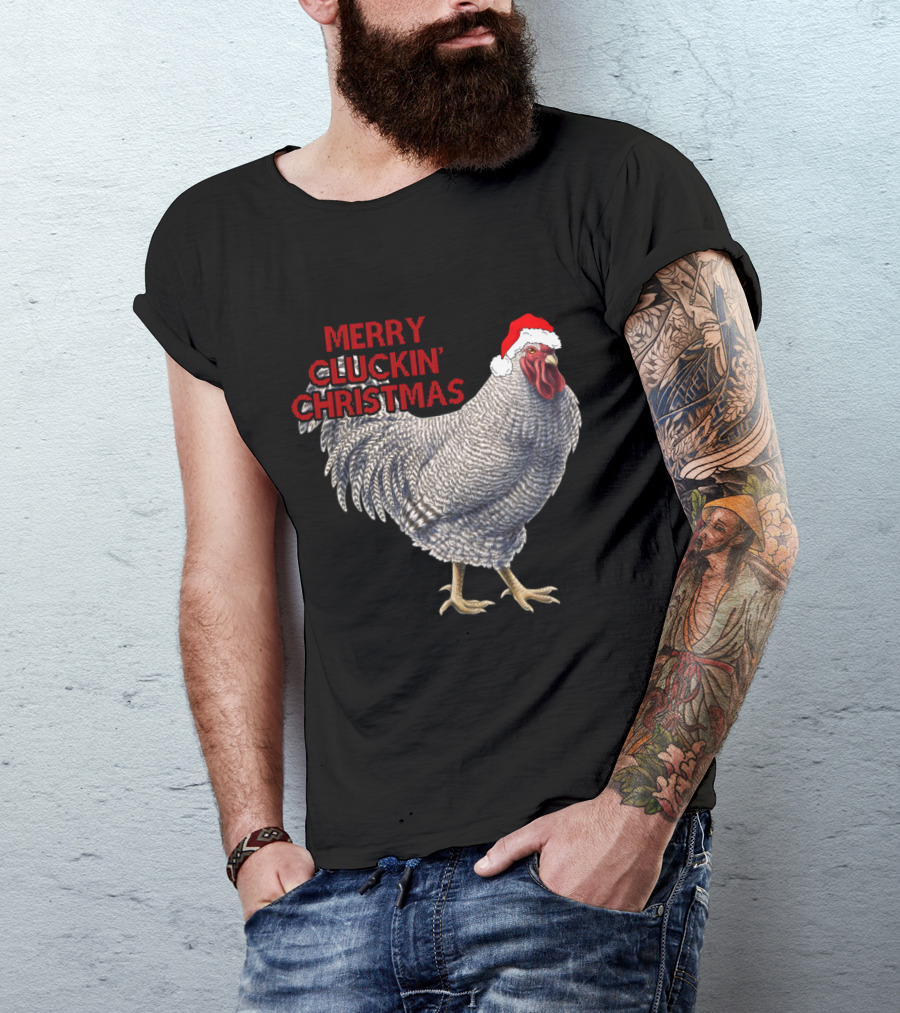 Merry Cluckin' Christmas Chicken With Santa Hat T-Shirt