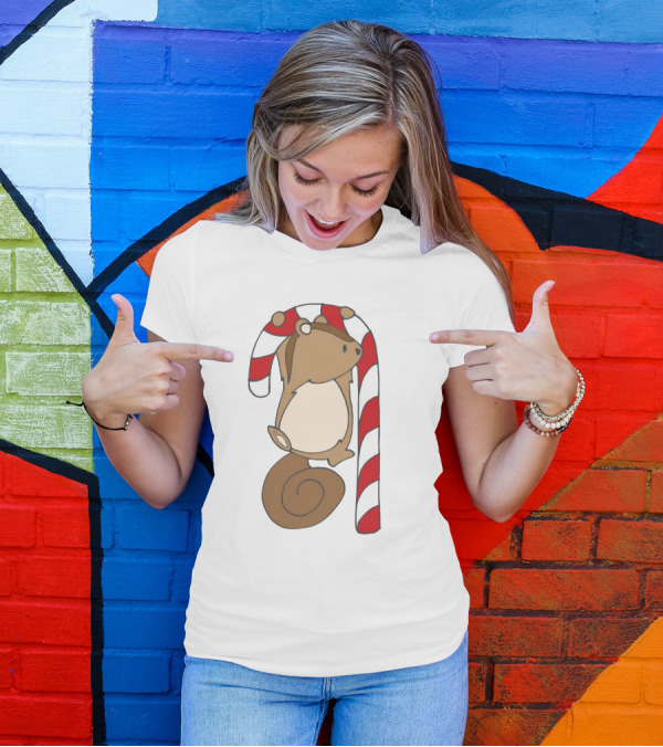 Ciapo Candy Cane Squirrel Hanging On Striped Christmas Treat T-Shirt