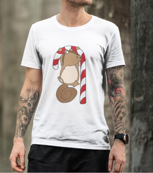 Ciapo Candy Cane Squirrel Hanging On Striped Christmas Treat T-Shirt