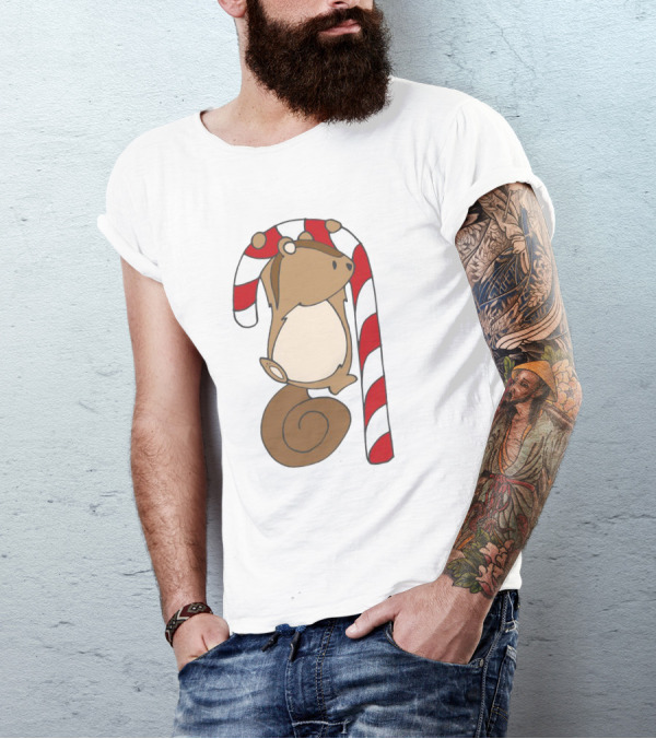 Ciapo Candy Cane Squirrel Hanging On Striped Christmas Treat T-Shirt