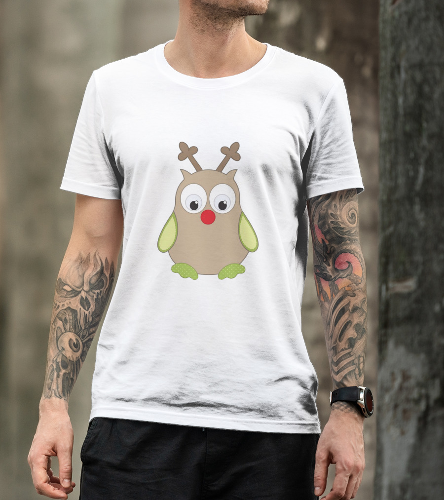 Owls With Reindeer Antlers And Red Nose Cute Holiday Critter T-Shirt