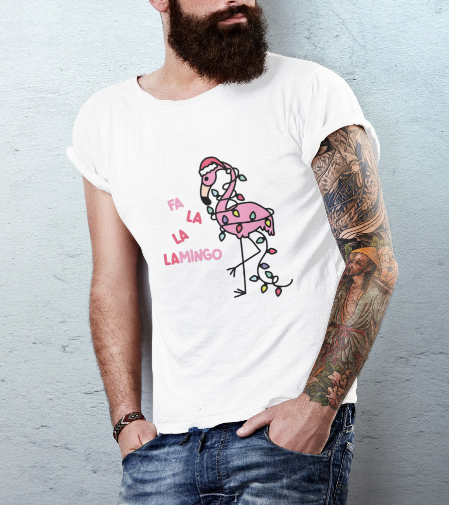 Fa La La Lamingo Christmas Flamingo Lights And Santa Hat Holiday T-Shirt