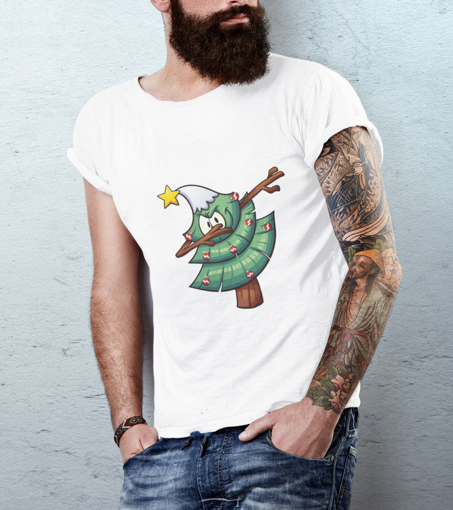 Christmas Tree Doing Dab Dance With Star And Decorations T-Shirt