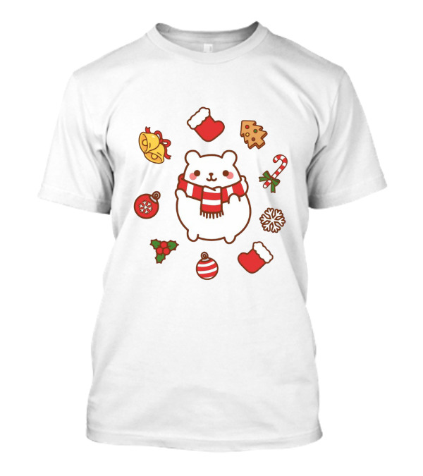 Happy Polar Bear Surrounded By Christmas Holiday Symbols T-Shirt