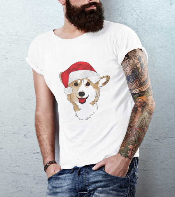 Ho Ho Happy Corgi Santa Hat Smiling Cuteness T-Shirt