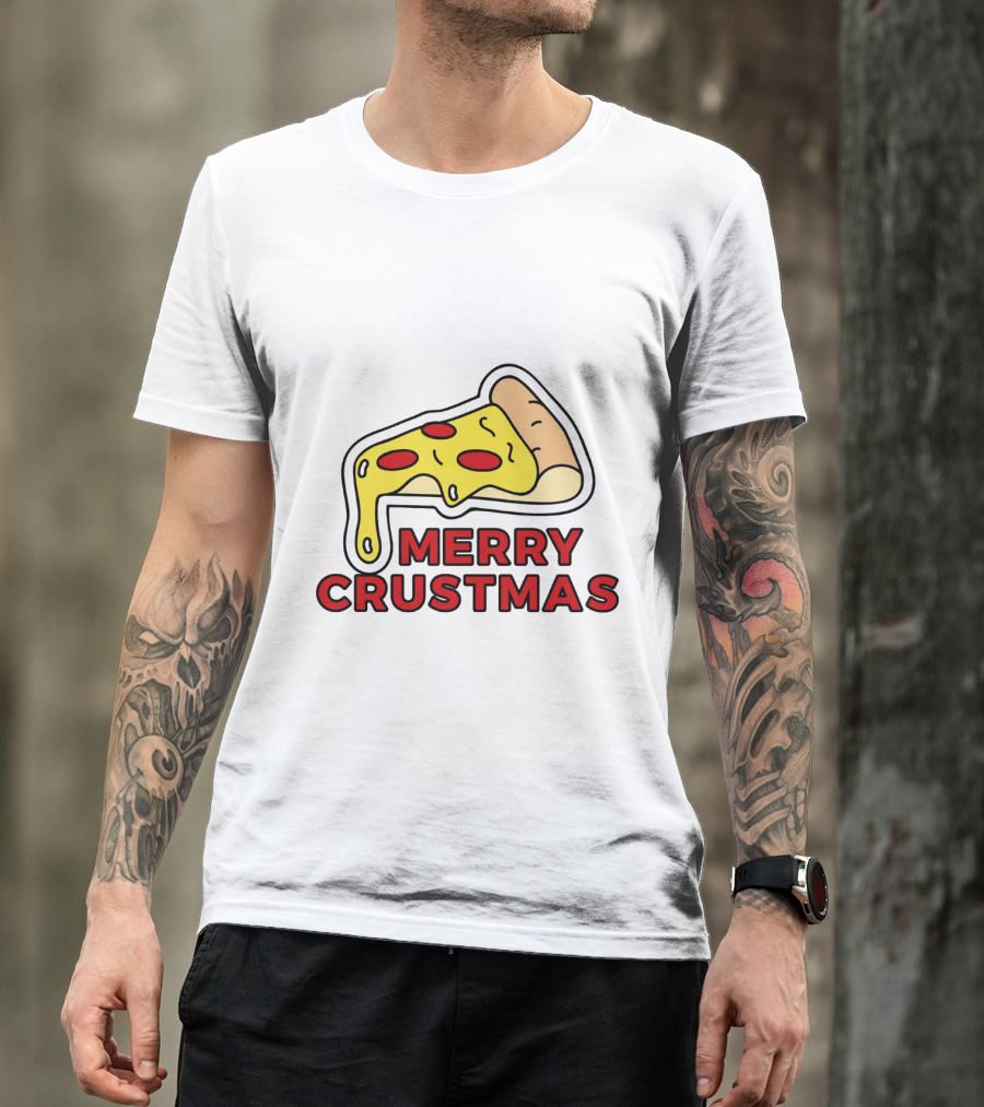 Merry Crustmas Pizza Slice Festive Holiday Play On Words T-Shirt