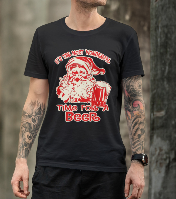 It's The Most Wonderful Time For A Beer Santa Holding Mug T-Shirt