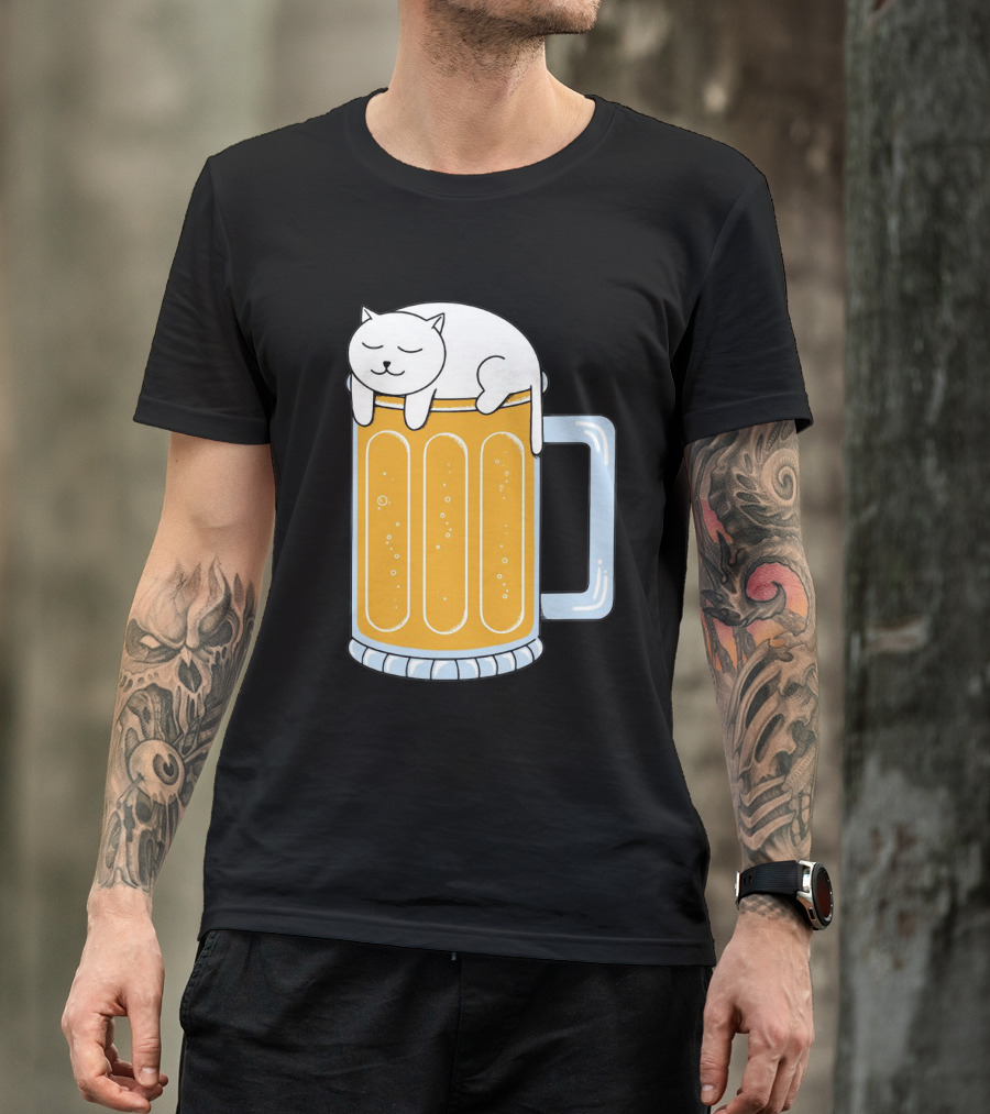 Cat Sleeping On Beer Mug Clipart T-Shirt