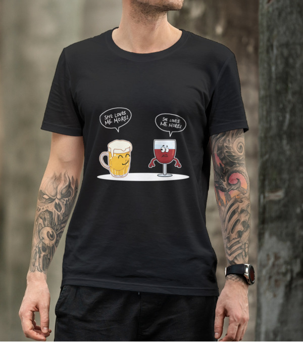 Beer And Wine Cartoon Debate: She Loves Me More Playful Rivalry T-Shirt