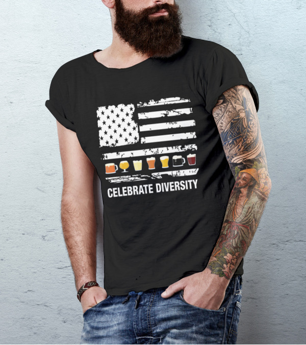 Celebrate Diversity American Flag Beer Glasses T-Shirt