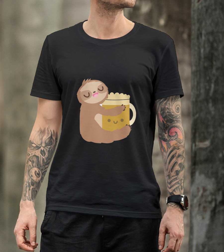 Sloth Hugging Smiling Beer Mug T-Shirt