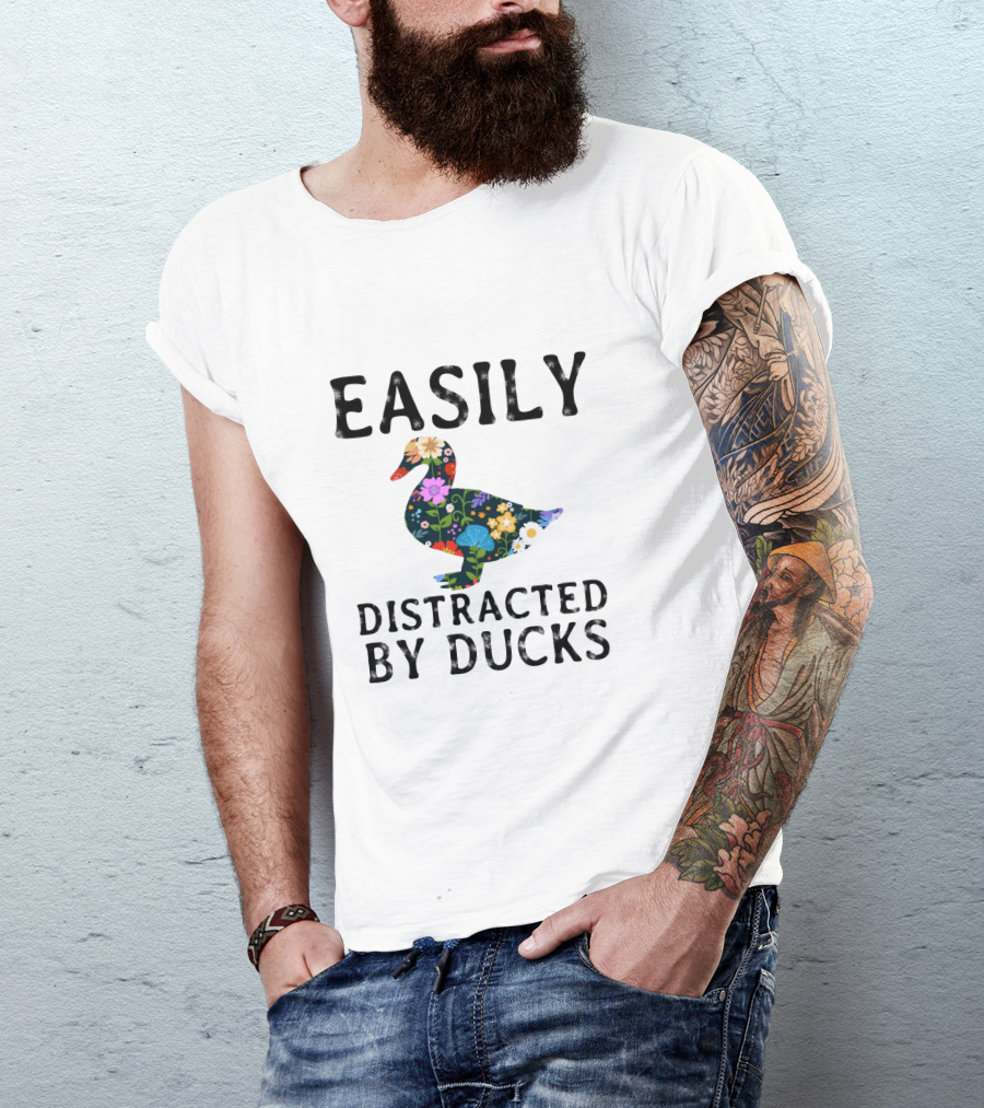Easily Distracted By Ducks Colorful Floral Pattern Duck T-Shirt