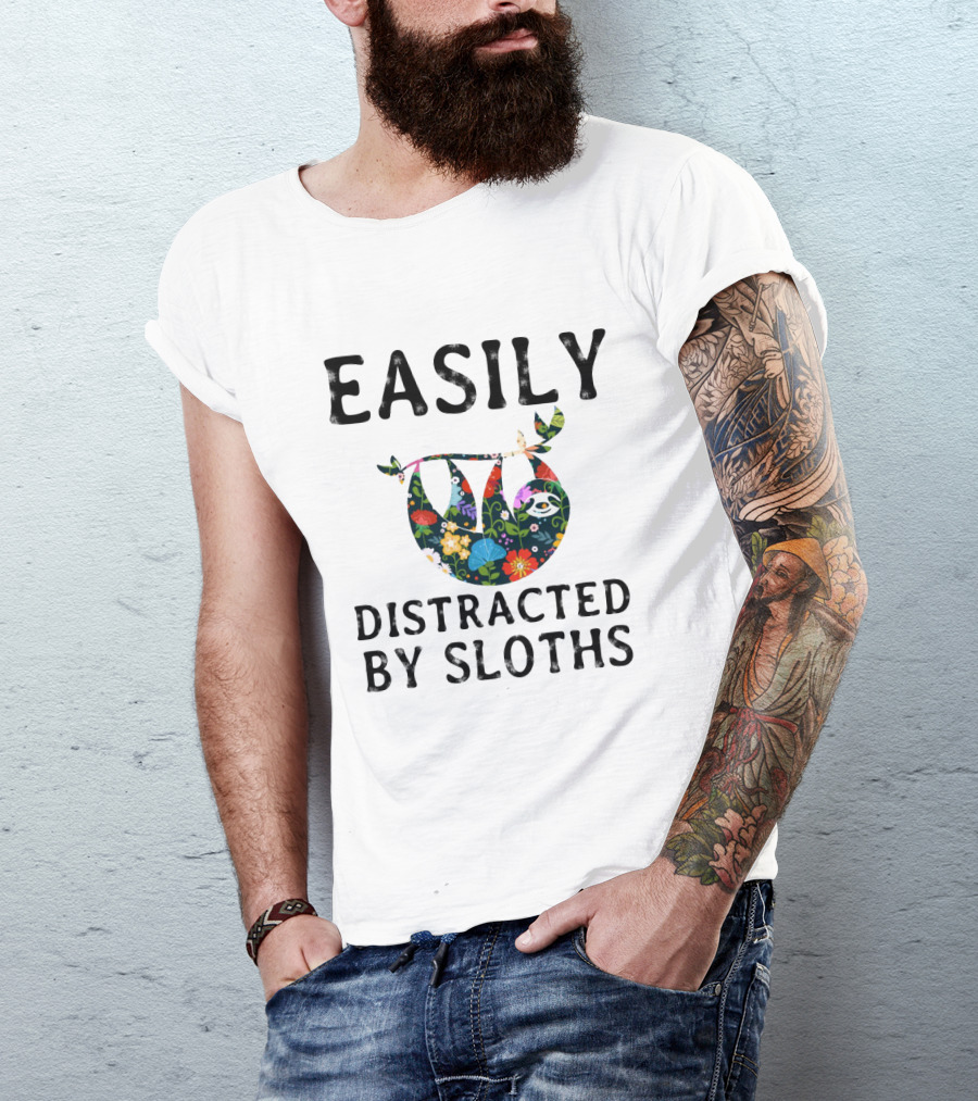 Easily Distracted By Sloths Floral T-Shirt