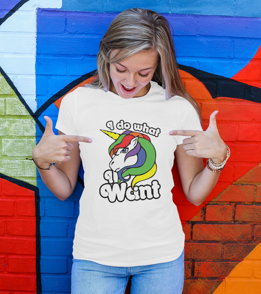 I Do What I Want Rainbow Unicorn Face With Colorful Mane T-Shirt