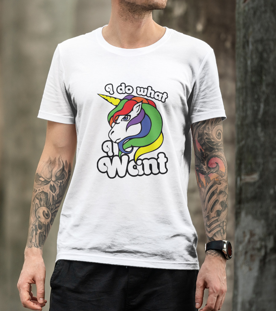 I Do What I Want Rainbow Unicorn Face With Colorful Mane T-Shirt