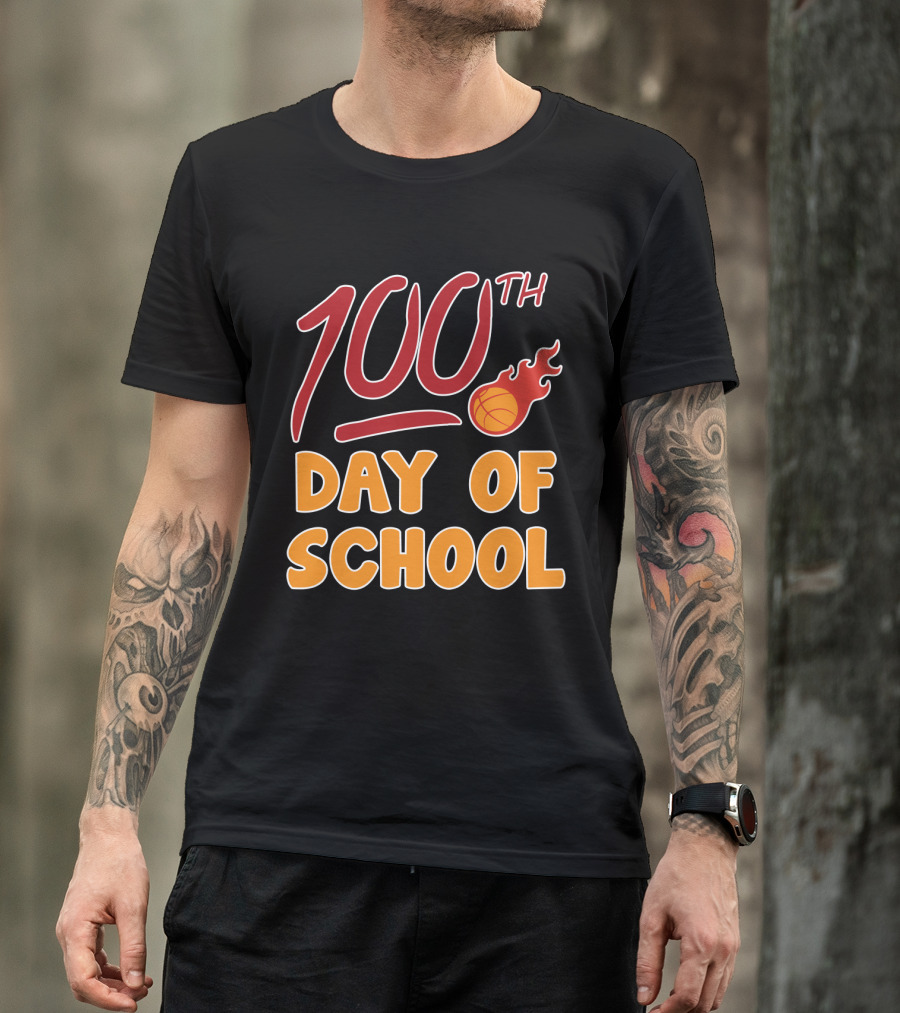 100th Day Of School Basketball Flame T-Shirt