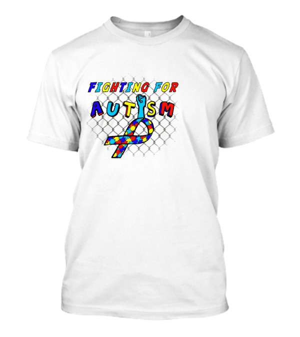 Fighting For Autism Puzzle Ribbon With Chain Link Background And Fist T-Shirt