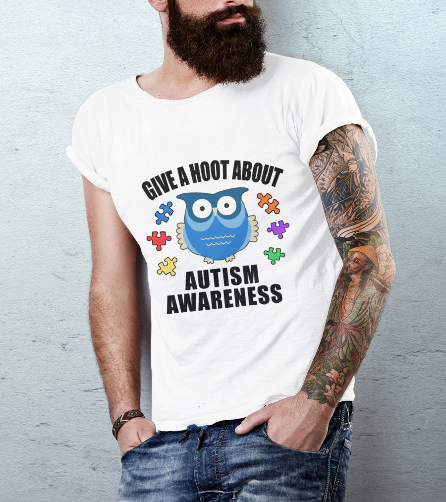 Give A Hoot About Autism Awareness With Owl And Colorful Puzzle Pieces T-Shirt