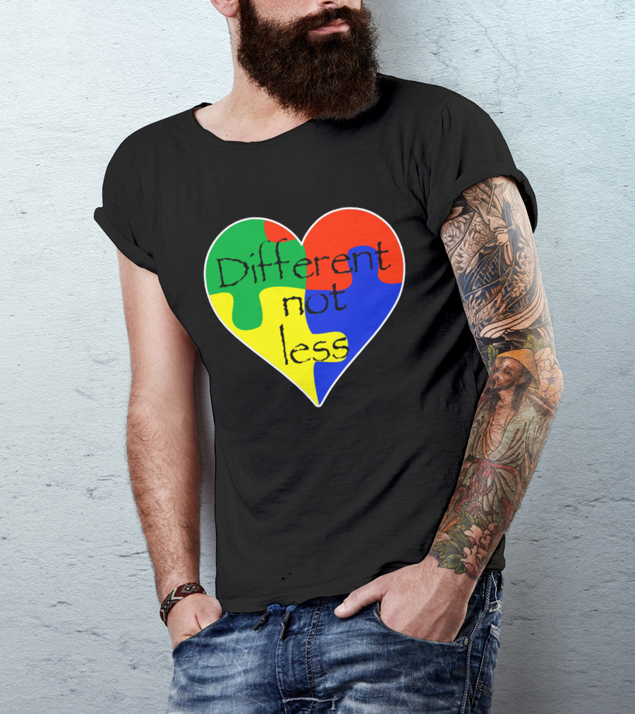 Different Not Less Heart Puzzle Autism Awareness T-Shirt