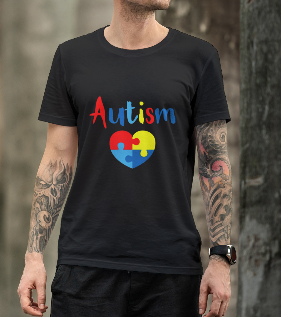 Autism Puzzle Heart Multicolor Design Awareness T-Shirt