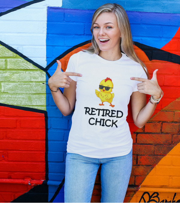 Retired Chick Cute Yellow Cartoon With Sunglasses T-Shirt