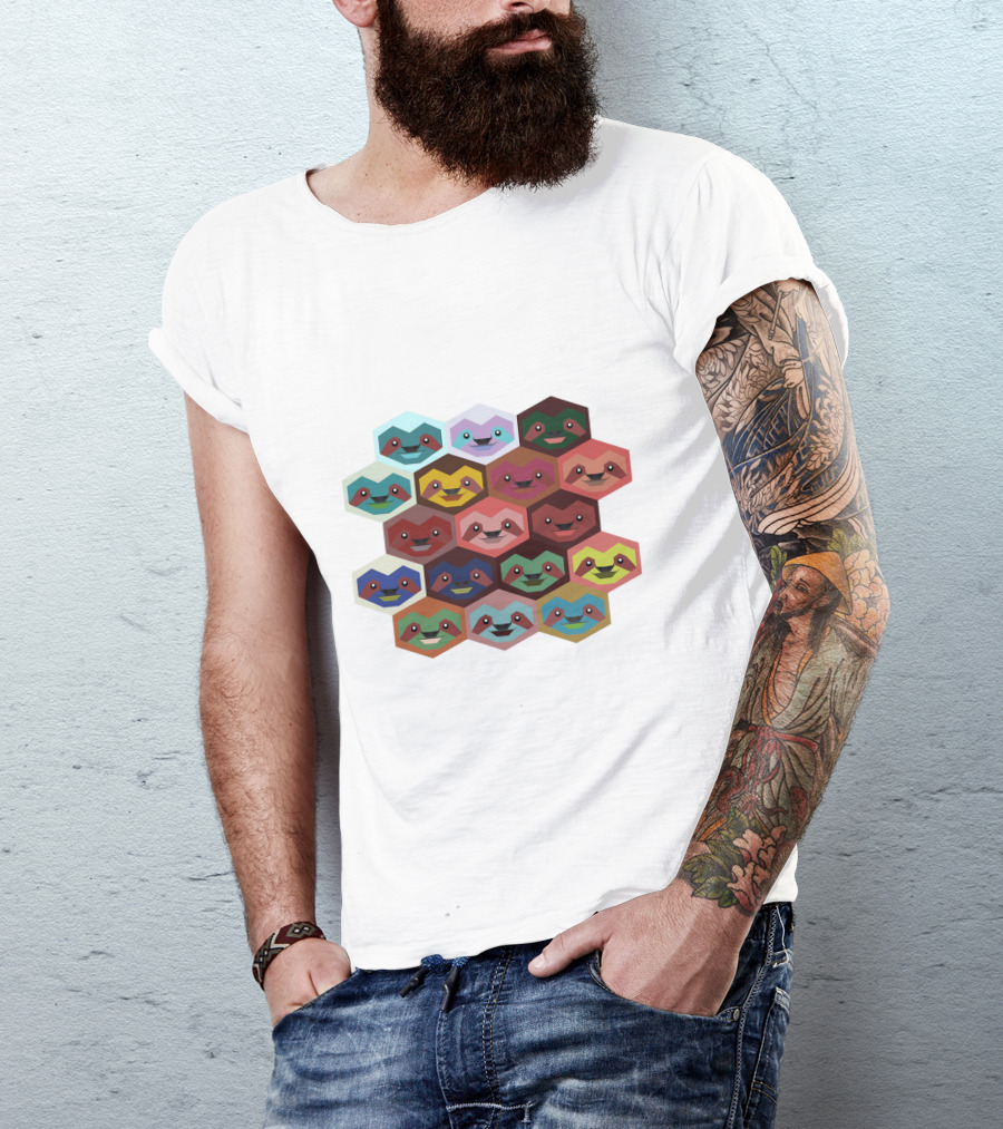 Colorful Hexagon Faces Of Sloths T-Shirt