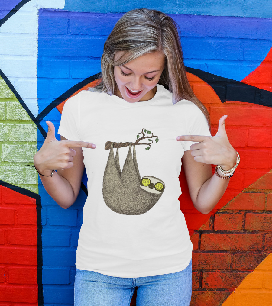 Sloths Hypno Sloth Hanging With Hypnotic Eyes On Tree Branch T-Shirt