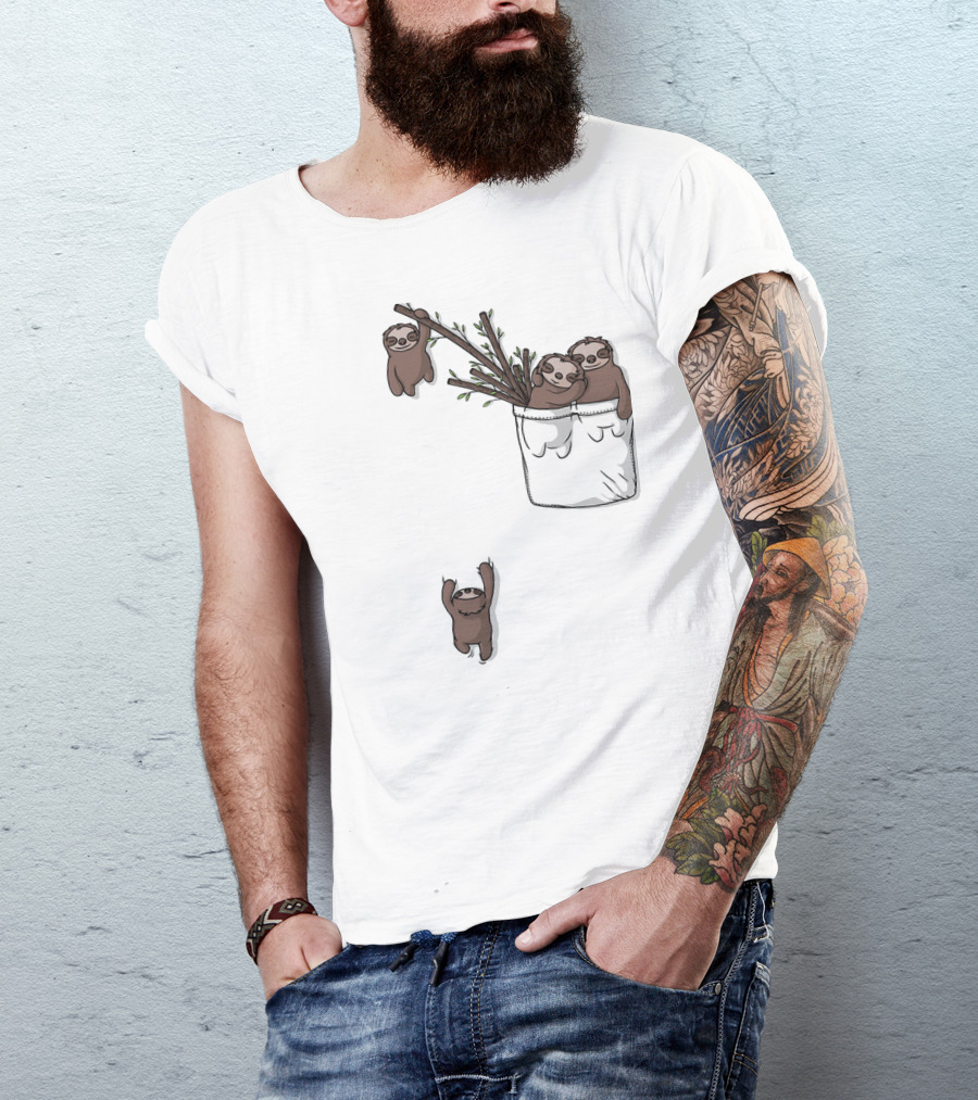Pocket Sloth Family Hanging On Branches T-Shirt