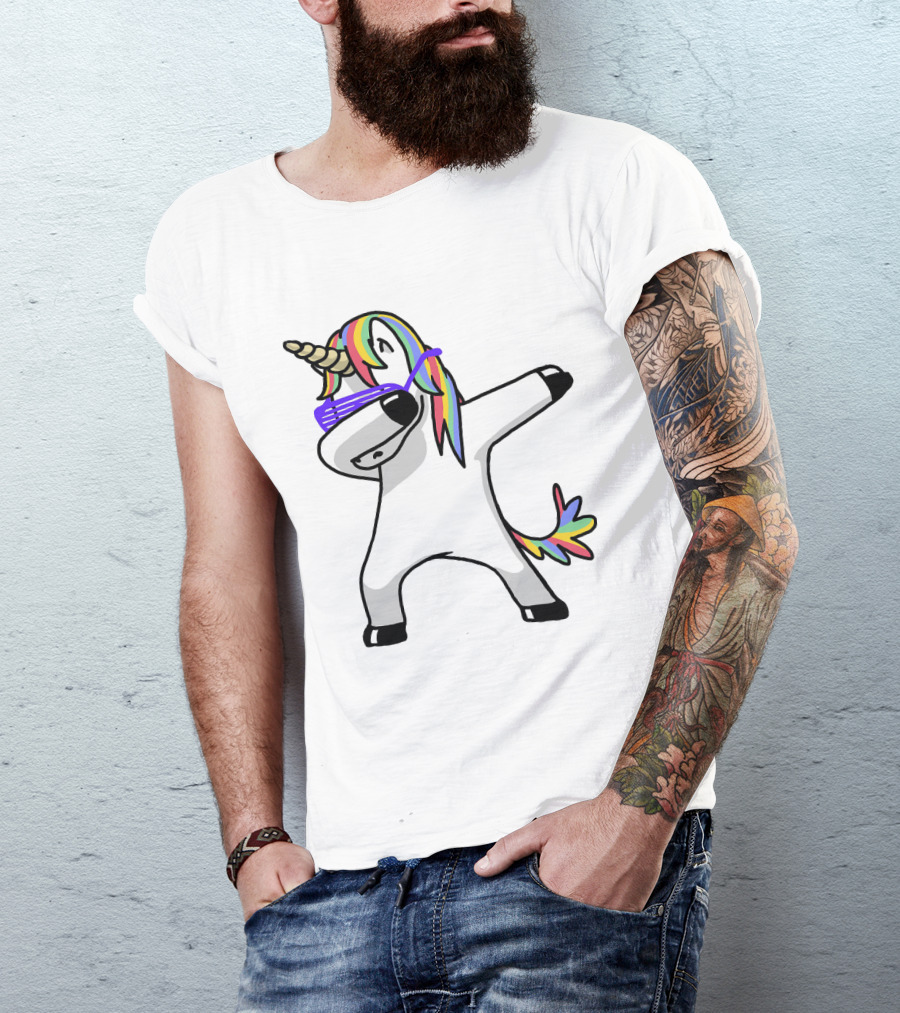 Colorful Rainbow Mane Unicorn In Dabbing Pose With Sunglasses T-Shirt