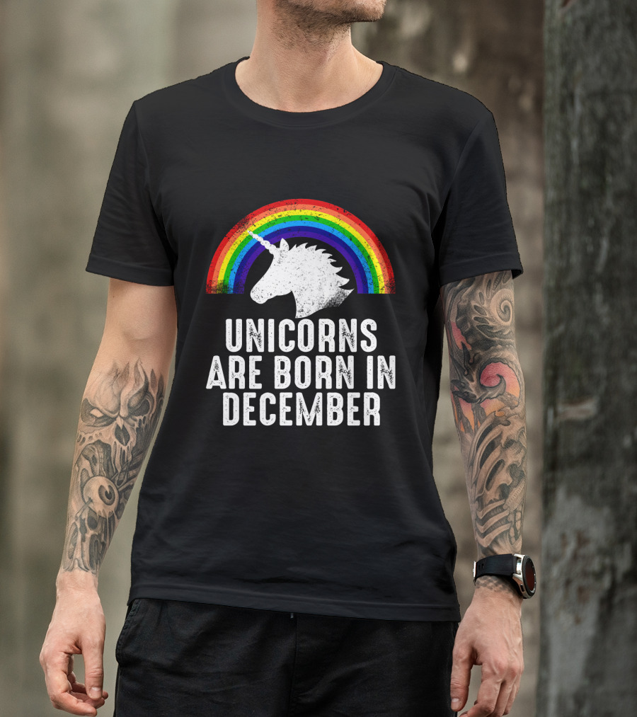 Unicorns Are Born In December Rainbow Pride T-Shirt