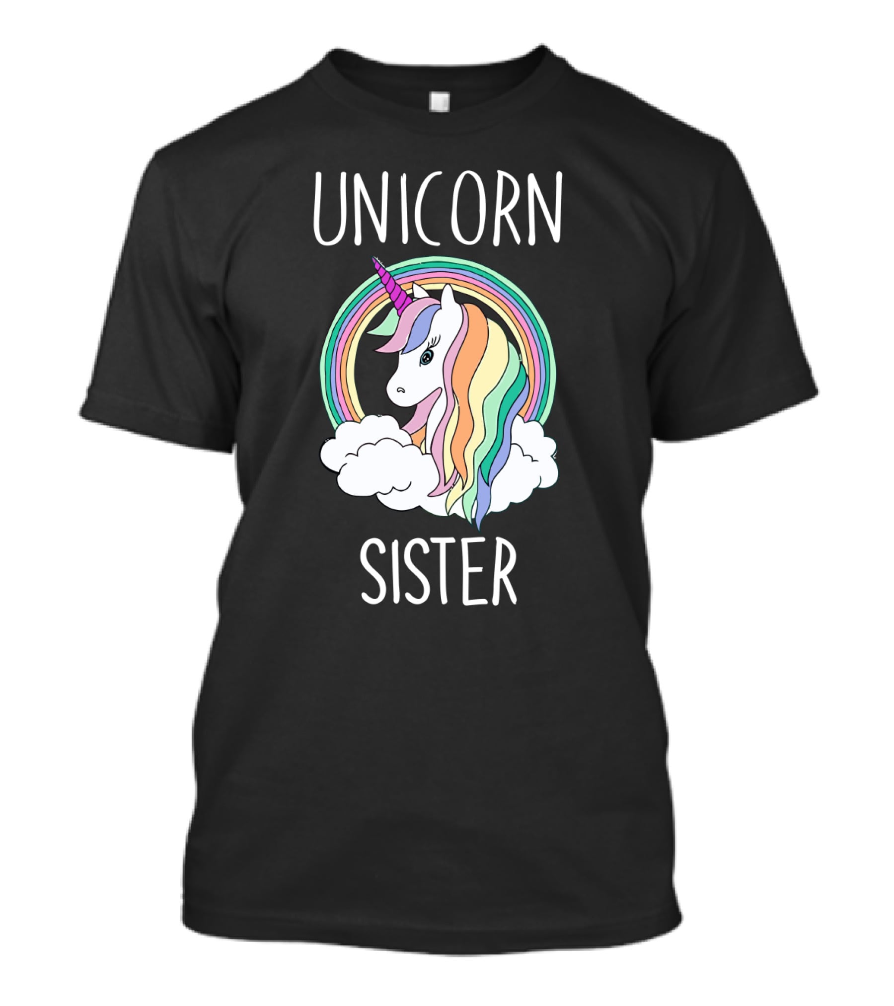 Unicorn Sister Colorful Rainbow Mane In Clouds T-Shirt
