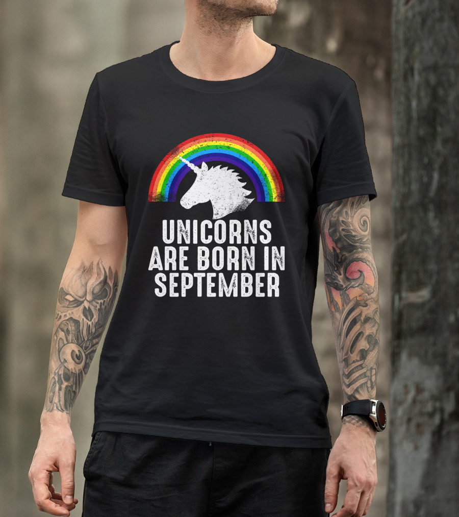Unicorns Are Born In September Rainbow Unicorn Head T-Shirt