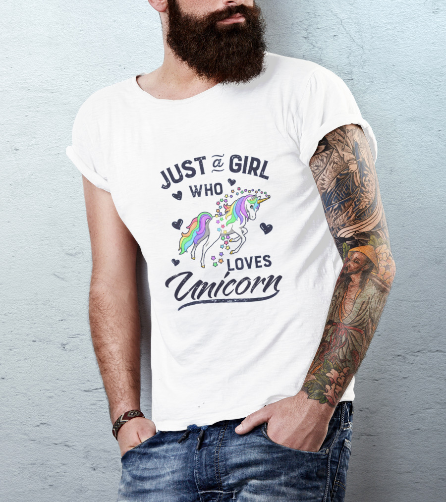 Just A Girl Who Loves Unicorns With Heart Accents And Colorful Mane T-Shirt